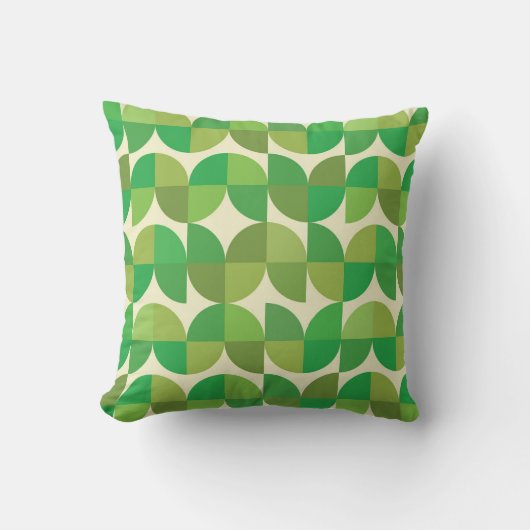 レトロミッドセンチュリーモダングリーンジオメトリパターン クッション (正面)
