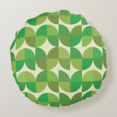 レトロミッドセンチュリーモダングリーンジオメトリパターン ラウンドクッション (裏面)