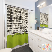 レトロミッドセンチュリーモダングリーンブラック抽象芸術 シャワーカーテン