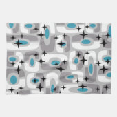 レトロミッドセンチュリーモダンコズミック抽象芸術パターン キッチンタオル (横)