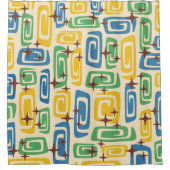 レトロミッドセンチュリーモダンコズミック抽象芸術パターン シャワーカーテン (正面)