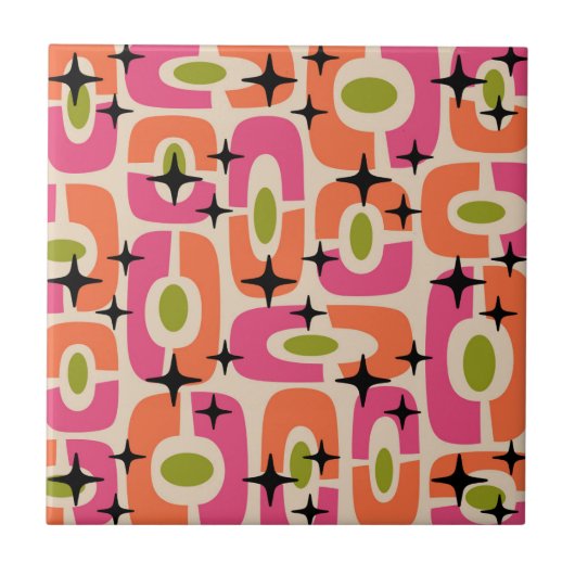 レトロミッドセンチュリーモダンコズミック抽象芸術パターン タイル (正面)