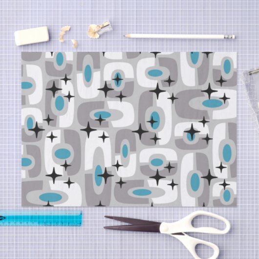 レトロミッドセンチュリーモダンコズミック抽象芸術パターン 薄葉紙 (クラフト)