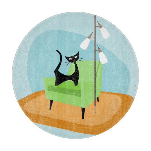 レトロミッドセンチュリーモダンスタイル猫 カッティングボード (正面)