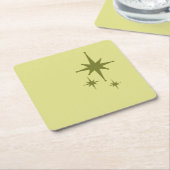 レトロミッドセンチュリーモダンスターバストトリオリーブ スクエアペーパーコースター (アングル)