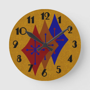 レトロミッドセンチュリーモダンダイヤモンドスターバスト金ゴールド ラウンド壁時計