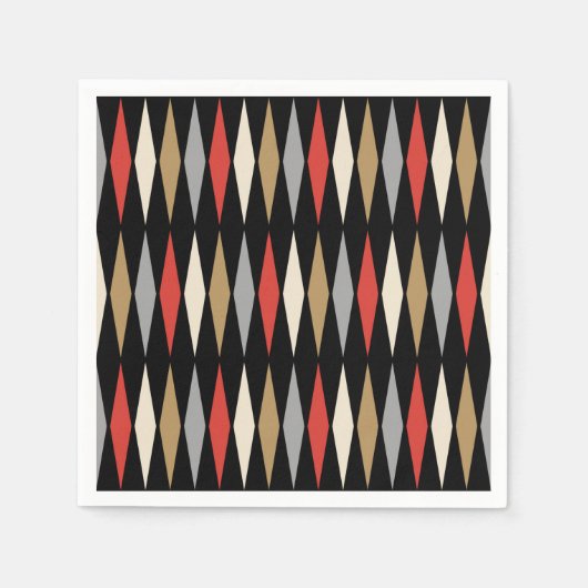 レトロミッドセンチュリーモダンダイヤモンドパターン スタンダードカクテルナプキン (正面)