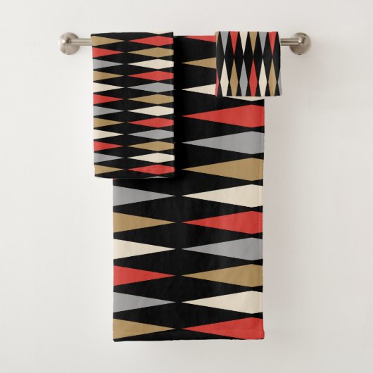 レトロミッドセンチュリーモダンダイヤモンドパターン バスタオルセット (インサイチュ)