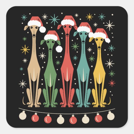 レトロミッドセンチュリーモダンドッグ50s 60sスタイルクリスマス スクエアシール (正面)