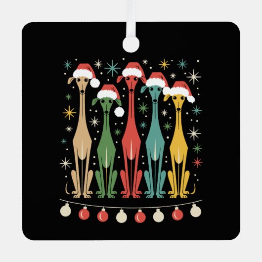 レトロミッドセンチュリーモダンドッグ50s 60sスタイルクリスマス メタルオーナメント (正面)