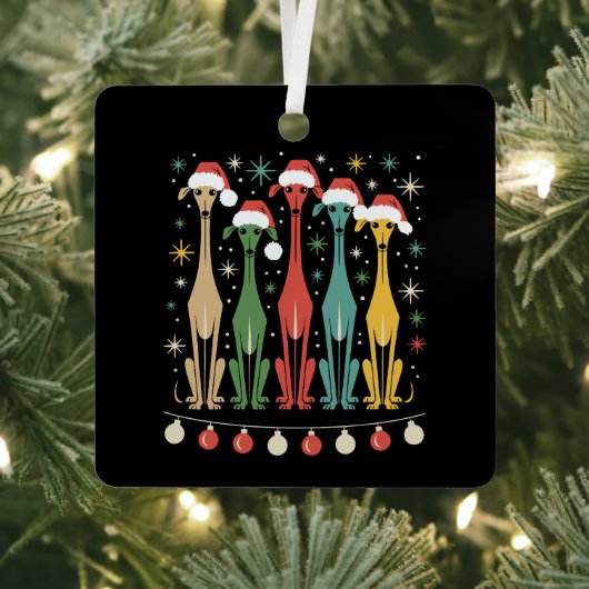 レトロミッドセンチュリーモダンドッグ50s 60sスタイルクリスマス メタルオーナメント (インサイチュ)