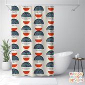 レトロミッドセンチュリーモダンネイビーレッド抽象芸術 シャワーカーテン