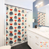 レトロミッドセンチュリーモダンネイビーレッド抽象芸術 シャワーカーテン