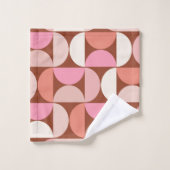 レトロミッドセンチュリーモダンパタンブラウンピンクオレンジ バスタオルセット (ウォッシュタオル)