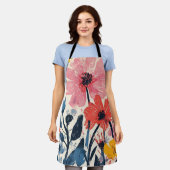 レトロミッドセンチュリーモダンフローラデザイン エプロン (着用した状態)