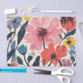 レトロミッドセンチュリーモダンフローラデザイン 薄葉紙 (クラフト)