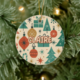 レトロミッドセンチュリーモダンホリデージオメトリック セラミックオーナメント