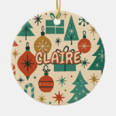 レトロミッドセンチュリーモダンホリデージオメトリック セラミックオーナメント (正面)