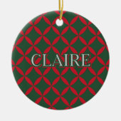 レトロミッドセンチュリーモダンホリデーレッドグリーンスターズ セラミックオーナメント (正面)