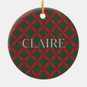 レトロミッドセンチュリーモダンホリデーレッドグリーンスターズ セラミックオーナメント (裏面)