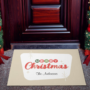 レトロミッドセンチュリーモダンメリークリスマス ドアマット