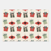 レトロミッドセンチュリーモダンレッドグリーンクリスマス ラッピングペーパーシート (正面)