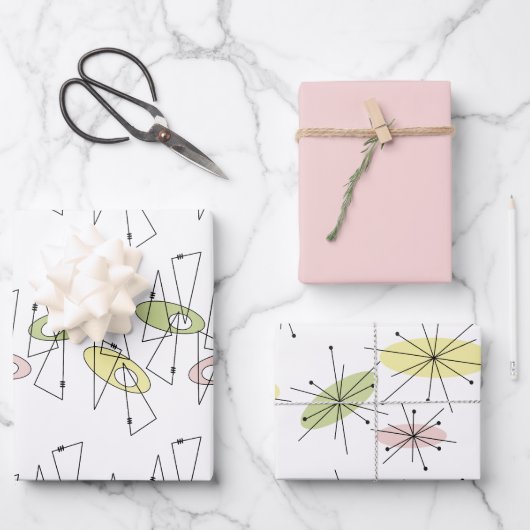 レトロミッドセンチュリーモダン任意大事な行事 ラッピングペーパーシート (正面)