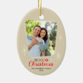 レトロミッドセンチュリーモダン写真クリスマス セラミックオーナメント (裏面)