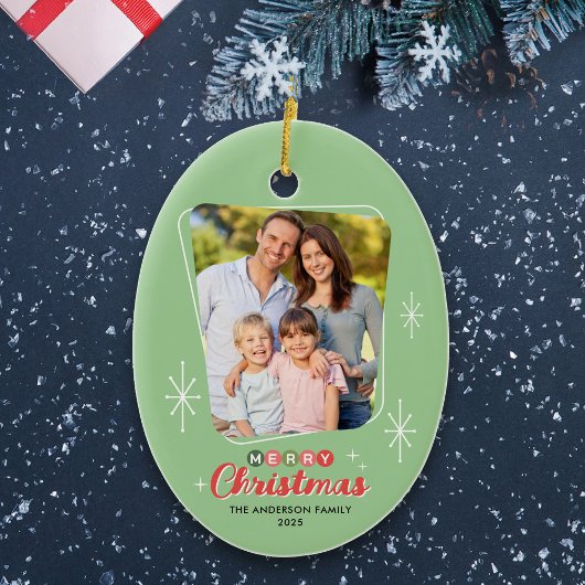 レトロミッドセンチュリーモダン写真クリスマス セラミックオーナメント