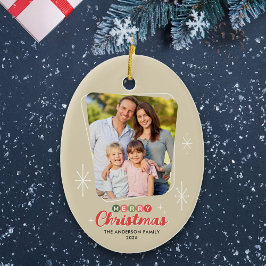 レトロミッドセンチュリーモダン写真クリスマス セラミックオーナメント