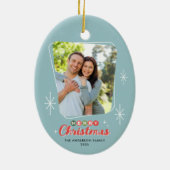 レトロミッドセンチュリーモダン写真クリスマス セラミックオーナメント (裏面)