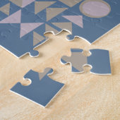 レトロミッドセンチュリーモダン幾何形状青 ジグソーパズル (側面)