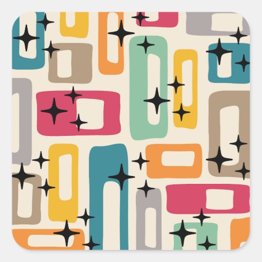 レトロミッドセンチュリーモダン抽象芸術パターン スクエアシール (正面)