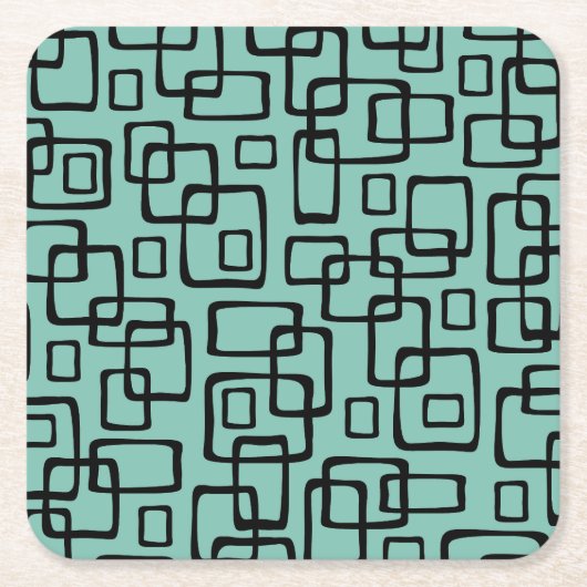 レトロミッドセンチュリーモダン抽象芸術パターン スクエアペーパーコースター (正面)