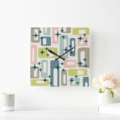 レトロミッドセンチュリーモダン抽象芸術パターン スクエア壁時計 (ホーム)