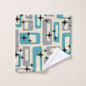 レトロミッドセンチュリーモダン抽象芸術パターン バスタオルセット (ウォッシュタオル)