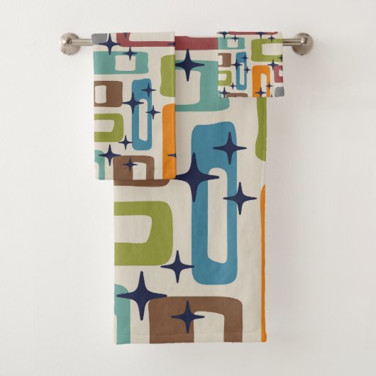レトロミッドセンチュリーモダン抽象芸術パターン バスタオルセット (インサイチュ)