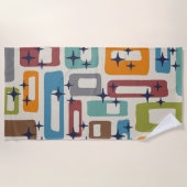 レトロミッドセンチュリーモダン抽象芸術パターン ビーチタオル (正面)