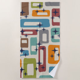 レトロミッドセンチュリーモダン抽象芸術パターン ビーチタオル