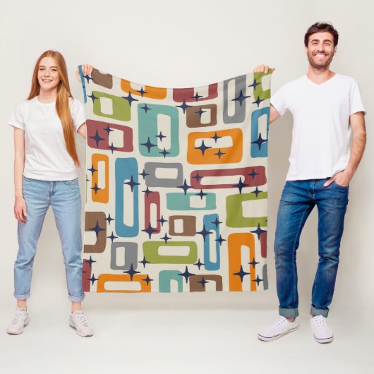 レトロミッドセンチュリーモダン抽象芸術パターン フリースブランケット (インサイチュ)