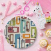 レトロミッドセンチュリーモダン抽象芸術パターン ペーパープレート (パーティー)