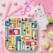 レトロミッドセンチュリーモダン抽象芸術パターン ペーパープレート (パーティー)