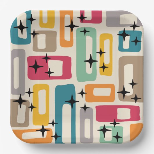 レトロミッドセンチュリーモダン抽象芸術パターン ペーパープレート (正面)