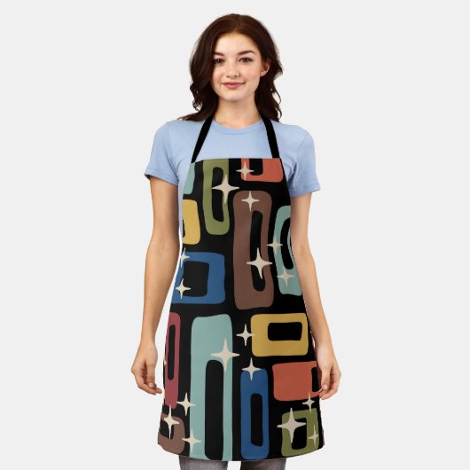 レトロミッドセンチュリーモダン抽象芸術 エプロン (着用した状態)