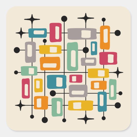 レトロミッドセンチュリーモダン抽象芸術 スクエアシール (正面)