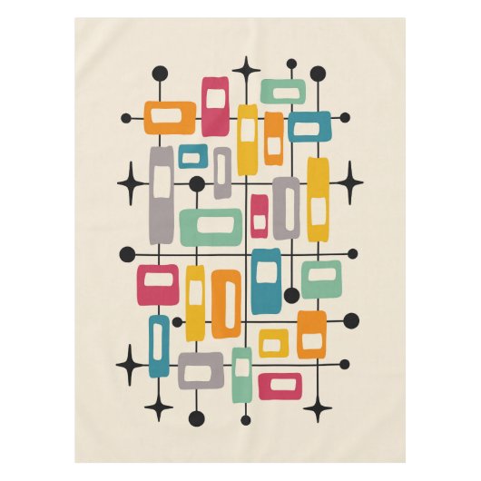 レトロミッドセンチュリーモダン抽象芸術 テーブルクロス (正面)