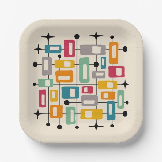 レトロミッドセンチュリーモダン抽象芸術 ペーパープレート (正面)