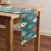 レトロミッドセンチュリーモダン波線ティール(緑がかった色) ショートテーブルランナー (インサイチュ)