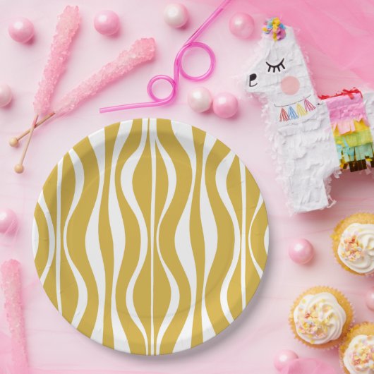 レトロミッドセンチュリーモダン砂時計抽象芸術マスタード ペーパープレート (パーティー)