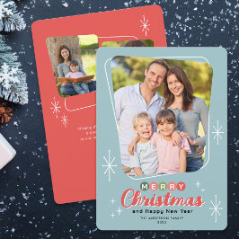 レトロミッドセンチュリーモダン3枚の写真クリスマス シーズンカード